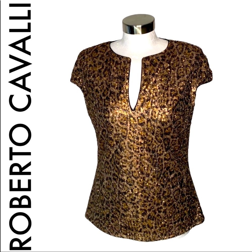 JUST CAVALLI / ROBERT CAVALLI GOLD BRONZE SEQUIN L.  FITS LIKE A SMALL/MEDIUM!!